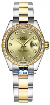 Buy this new Rolex Lady Datejust 28mm Stainless Steel and Yellow Gold 279383RBR Champagne Diamond Oyster ladies watch for the discount price of £16,950.00. UK Retailer.