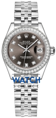 Buy this new Rolex Lady Datejust 28mm Stainless Steel 279384RBR Dark Grey Diamond Jubilee ladies watch for the discount price of £14,100.00. UK Retailer.