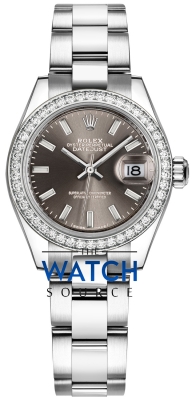 Buy this new Rolex Lady Datejust 28mm Stainless Steel 279384RBR Dark Grey Index Oyster ladies watch for the discount price of £14,450.00. UK Retailer.
