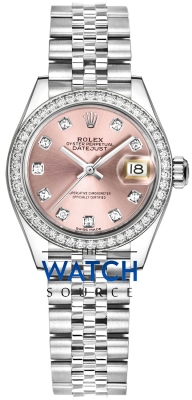 Buy this new Rolex Lady Datejust 28mm Stainless Steel 279384RBR Pink Diamond Jubilee ladies watch for the discount price of £14,100.00. UK Retailer.