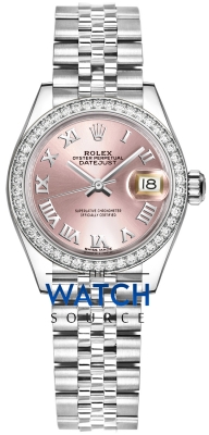 Buy this new Rolex Lady Datejust 28mm Stainless Steel 279384RBR Pink Roman Jubilee ladies watch for the discount price of £14,300.00. UK Retailer.