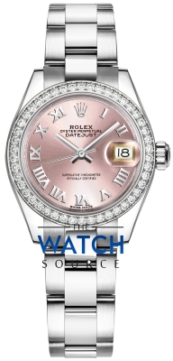 Buy this new Rolex Lady Datejust 28mm Stainless Steel 279384RBR Pink Roman Oyster ladies watch for the discount price of £14,450.00. UK Retailer.