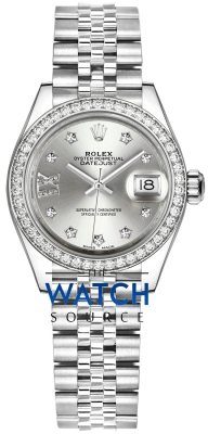 Buy this new Rolex Lady Datejust 28mm Stainless Steel 279384RBR Silver 17 Diamond Jubilee ladies watch for the discount price of £16,950.00. UK Retailer.