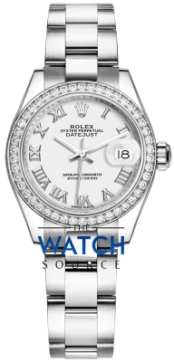Buy this new Rolex Lady Datejust 28mm Stainless Steel 279384RBR White Roman Oyster ladies watch for the discount price of £14,450.00. UK Retailer.