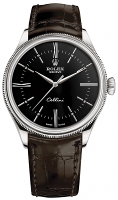 Rolex Cellini Time 39mm 50509 Black Brown Strap watch