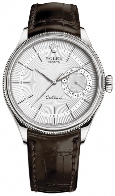 Rolex Cellini Date 39mm 50519 Silver Brown Strap watch