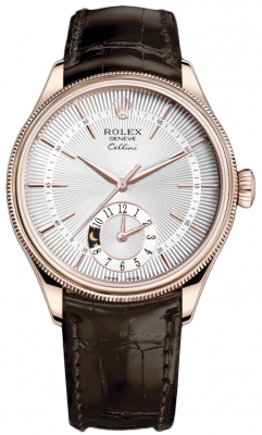 Buy this new Rolex Cellini Dual Time 39mm 50525 Silver Brown Strap mens watch for the discount price of £17,850.00. UK Retailer.