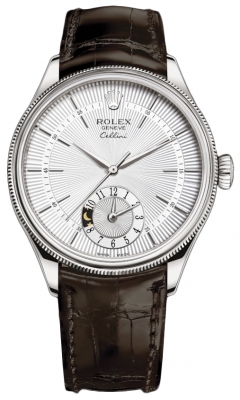 Buy this new Rolex Cellini Dual Time 39mm 50529 Silver Brown Strap mens watch for the discount price of £17,850.00. UK Retailer.