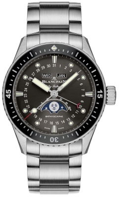 Buy this new Blancpain Fifty Fathoms Bathyscaphe Complete Calendar 43mm 5054-1110-71s mens watch for the discount price of £15,660.00. UK Retailer.