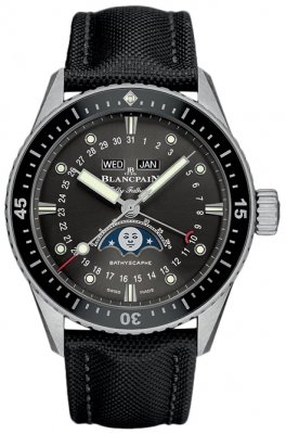 Buy this new Blancpain Fifty Fathoms Bathyscaphe Complete Calendar 43mm 5054-1110-b52a mens watch for the discount price of £13,024.00. UK Retailer.