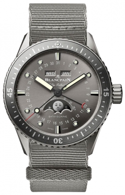 Buy this new Blancpain Fifty Fathoms Bathyscaphe Complete Calendar 43mm 5054-1210-naga mens watch for the discount price of £14,310.00. UK Retailer.