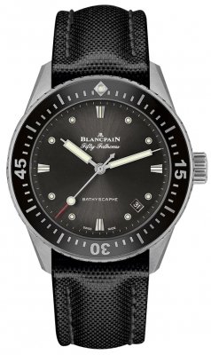 Buy this new Blancpain Fifty Fathoms Bathyscaphe Automatic 38mm 5100b-1110-b52a midsize watch for the discount price of £8,550.00. UK Retailer.