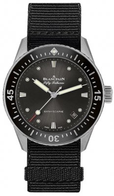 Buy this new Blancpain Fifty Fathoms Bathyscaphe Automatic 38mm 5100b-1110-naba midsize watch for the discount price of £8,550.00. UK Retailer.