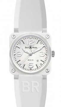 Buy this new Bell & Ross BR03-92 Automatic 42mm BR03-92 White Ceramic Rubber mens watch for the discount price of £2,592.00. UK Retailer.