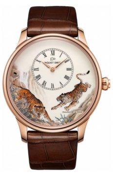 Buy this new Jaquet Droz Les Ateliers d'Art Petite Heure Minute Enamel Painting 43mm J005033222 TIGERS mens watch for the discount price of £22,523.00. UK Retailer.