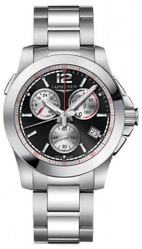Buy this new Longines Conquest Quartz Chrono 41mm L3.701.4.56.6 mens watch for the discount price of £1,054.00. UK Retailer.