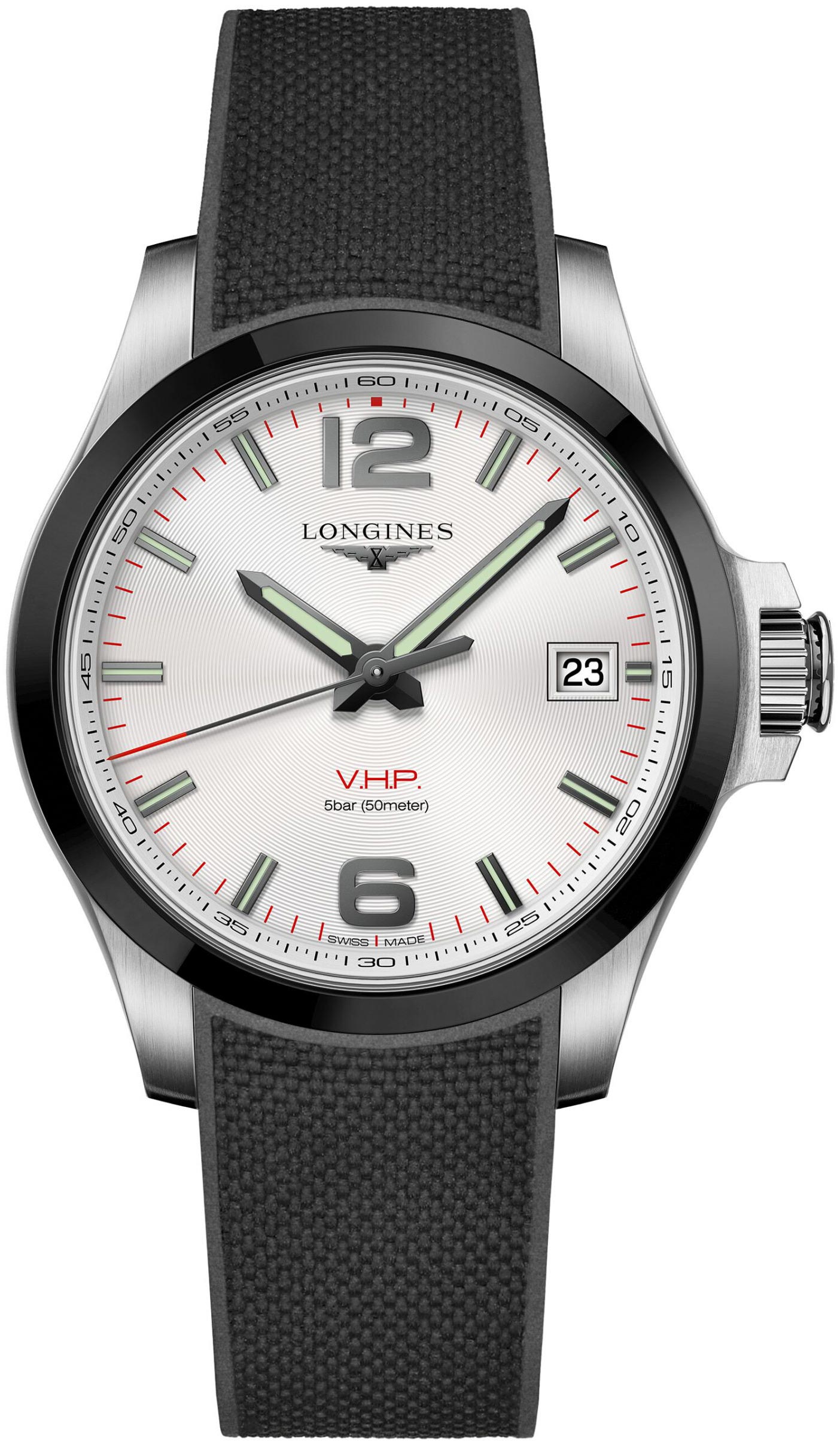 Longines Conquest V.H.P. Ceramic ＆ Stainless Steel Silver Dial Black Rubber Strap Perpetual Calendar Date Quartz Mens Watch L3.729.4.76.9 並行輸入品 Longines Conquest V.H.P Silver Mens Watch