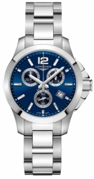 Buy this new Longines Conquest Quartz Chrono 36mm L33794966 midsize watch for the discount price of £833.00. UK Retailer.