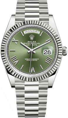 Buy this new Rolex Day-Date 40mm White Gold 228239 Olive Green Roman mens watch for the discount price of £59,100.00. UK Retailer.