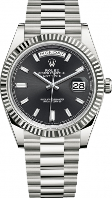 Buy this new Rolex Day-Date 40mm White Gold 228239 Black Baguette mens watch for the discount price of £50,190.00. UK Retailer.