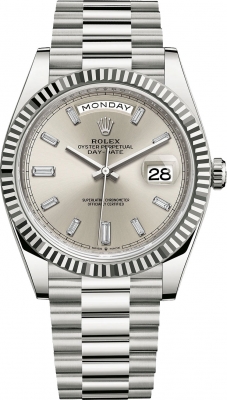 Buy this new Rolex Day-Date 40mm White Gold 228239 Silver Baguette mens watch for the discount price of £50,190.00. UK Retailer.