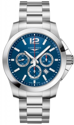 Buy this new Longines Conquest Automatic Chrono 44mm L3.801.4.96.6 mens watch for the discount price of £1,419.00. UK Retailer.