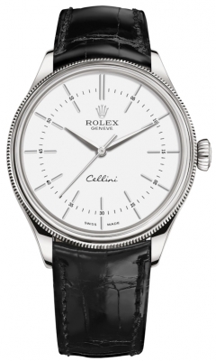 Buy this new Rolex Cellini Time 39mm 50509 White Black Strap mens watch for the discount price of £14,030.00. UK Retailer.