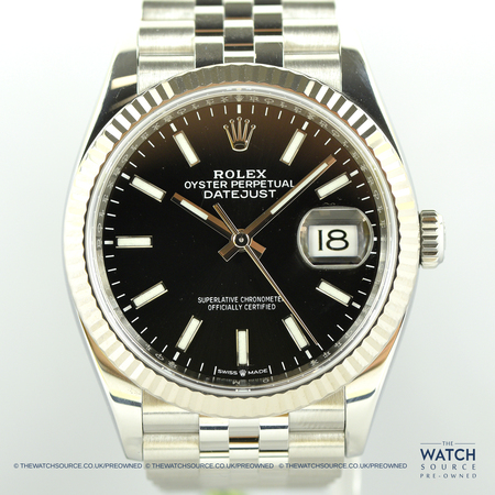 Pre-owned Rolex Datejust 36mm Stainless Steel 126234 Black Index Jubilee