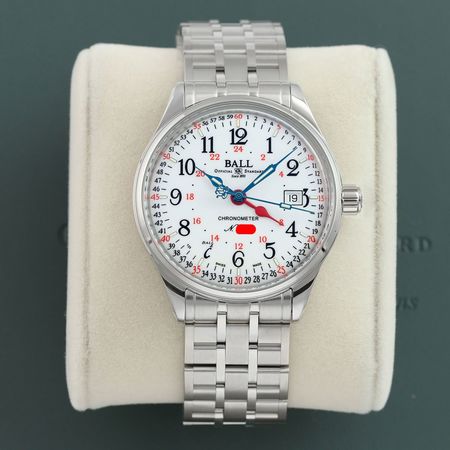 Pre-owned Ball Watch Trainmaster Standard Time GMT 40mm NM3888D-S5CJ-WH