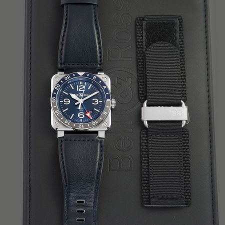 Pre-owned Bell & Ross BR03 GMT 42mm BR0393-BLU-ST/SCA