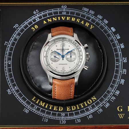 Pre-owned Franck Muller Grail Watch Limited Bi-Compax Chronograph 39mm END 39 CC2 BR SILV GR