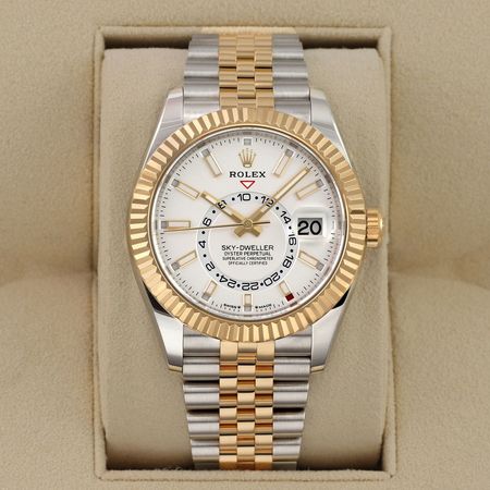 Pre-owned Rolex Sky Dweller Steel & Yellow Gold 42mm 336933 White Jubilee