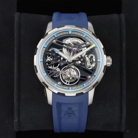 Pre-owned Angelus U41 Tourbillon Skeleton Blue Limited 0TSBT.U01A.K07AT