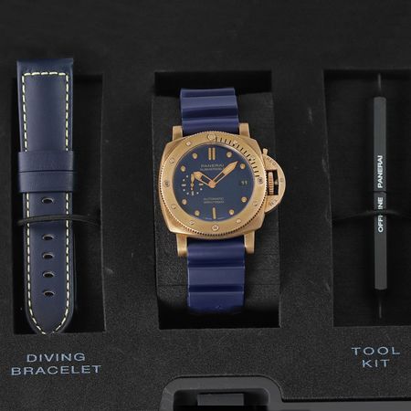 Pre-owned Panerai Submersible Bronzo Blu Abisso 42mm PAM01074